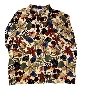 Hot Cotton Woman Marc Ware 3X Linen Tropical Floral Button Front Shirt NEW